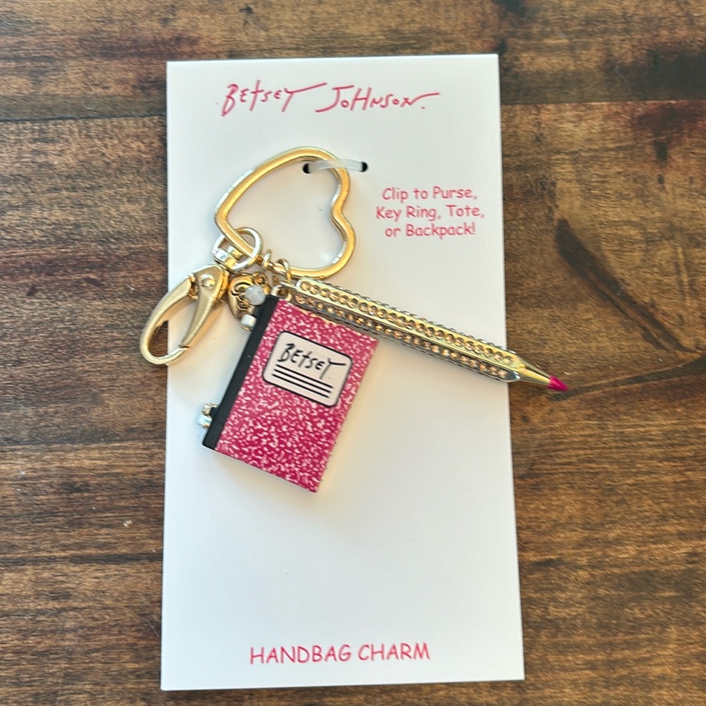 Betsey Johnson School Notebook & Pencil Keychain/Bag Charm, NWT